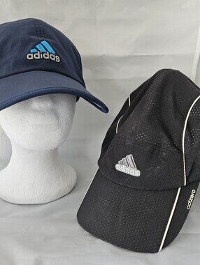 Pair of Adidas Black & Navy Blue Unisex Baseball Caps Hats Strapbacks with Embro